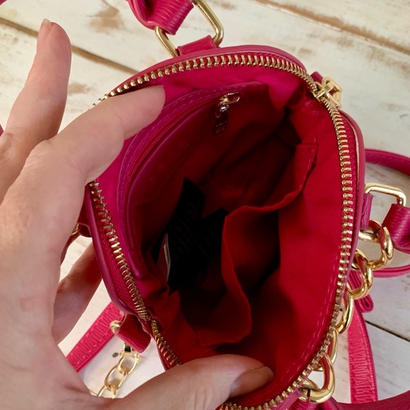 BEBE Gianna mini dome bag crossbody purse raspberry pink gold tone faux leather - Picture 8 of 16